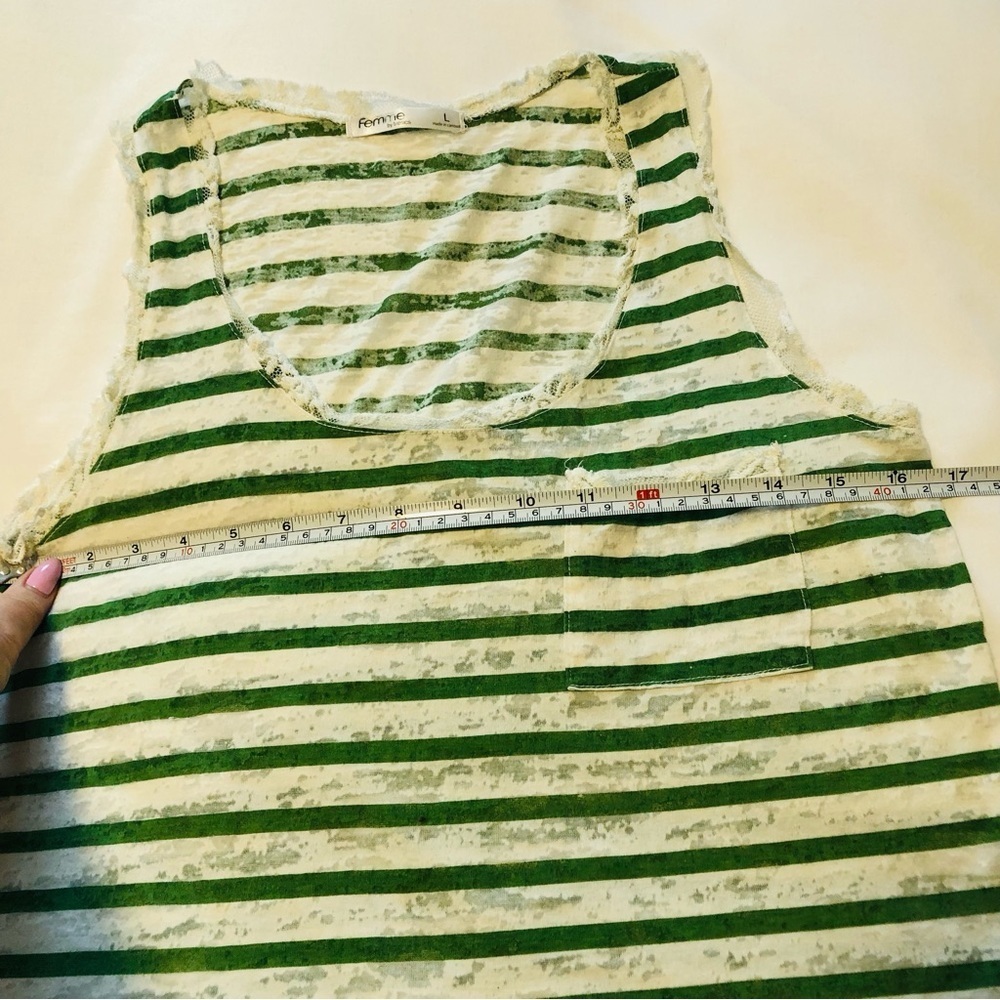 💜3 for $30 Femme Large Green/White Stripe Burnout Tank Lace Trim - Picture 3 of 10